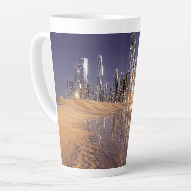 Futuristic Sci-Fi City Reflected In Desert Sands Latte Mug (Left Angle)