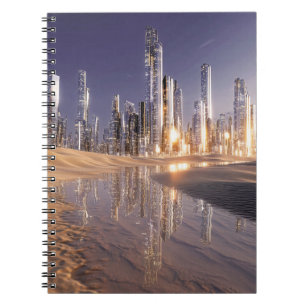 Futuristic Sci-Fi City Reflected In Desert Sands Notebook