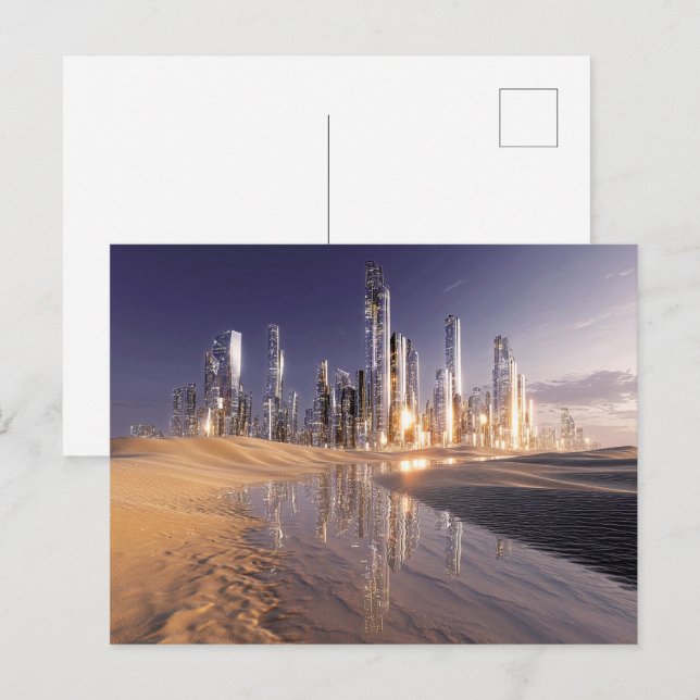 Futuristic Sci-Fi City Reflected In Desert Sands Postcard (Front/Back)