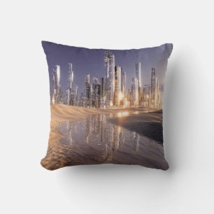 Futuristic Sci-Fi City Reflected In Desert Sands Throw Pillow