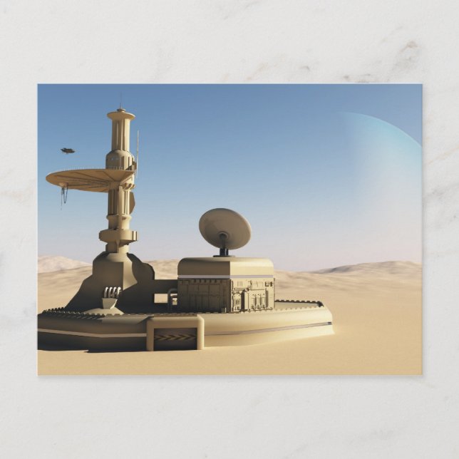 Futuristic Sci-Fi desert outpost building Postcard (Front)