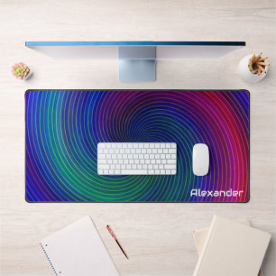 Futuristic Sci Fi Neon Swirls Custom Name Gaming Desk Mat