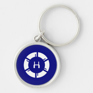 Futuristic SciFi Circle With Custom Monogram Blue Keychain