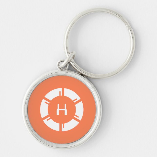 Futuristic SciFi Circle With Custom Monogram Coral Keychain (Front)