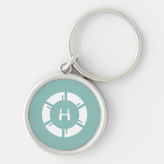 Futuristic SciFi Circle With Custom Monogram Mint Keychain (Front)