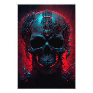 Futuristic Skull with Glowing Background Photo Print
