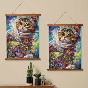 Futuristic Space Cat Hanging Tapestry