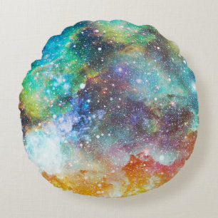 Futuristic space, starry nebula background. round pillow