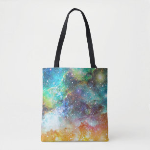 Futuristic space, starry nebula background. tote bag