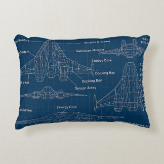 "Futuristic Spacecraft Blueprint Art" Accent Pillow