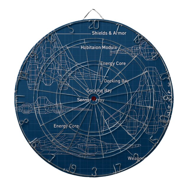 "Futuristic Spacecraft Blueprint Art" Dartboard (Front)