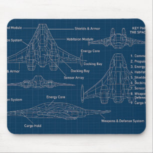 "Futuristic Spacecraft Blueprint Art" Mouse Pad
