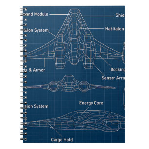 "Futuristic Spacecraft Blueprint Art" Notebook