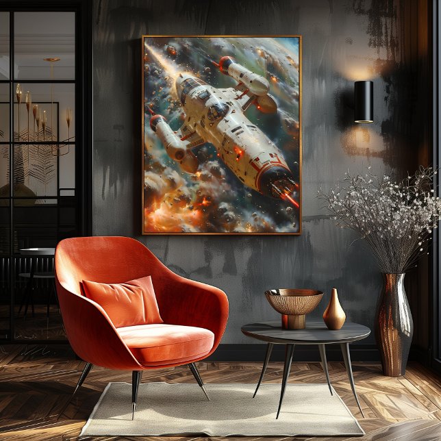 Futuristic Spacecraft Flying Through Cosmic Storm  Poster (Creator Uploaded)