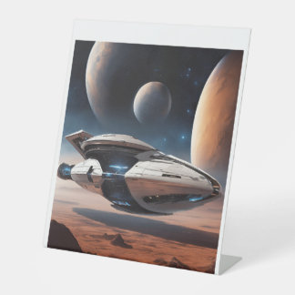 Futuristic Spacecraft -- Sci-Fi Galaxy Adventure! Pedestal Sign