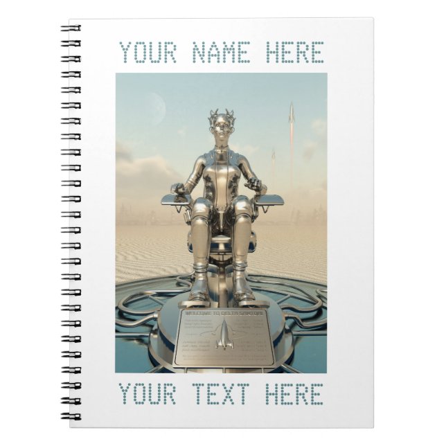 Futuristic spaceport. Customizable text Notebook (Front)