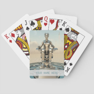 Futuristic spaceport. Customizable text Playing Cards