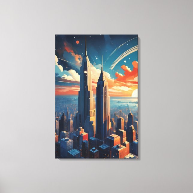 Futuristic Sunrise Cityscape Canvas Print (Front)