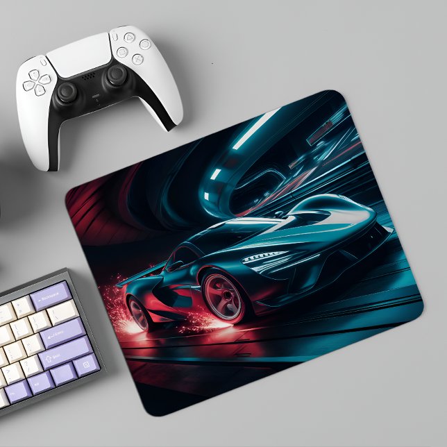 Futuristic Supercar Neon Tunnel Mouse Pad (Creator Uploaded)