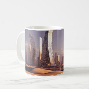 Futuristic Surreal Skyscrapers In Desert Landscape Coffee Mug