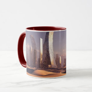 Futuristic Surreal Skyscrapers In Desert Landscape Mug