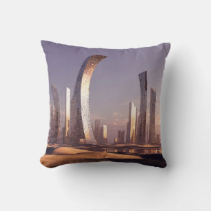 Futuristic Surreal Skyscrapers In Desert Landscape Throw Pillow