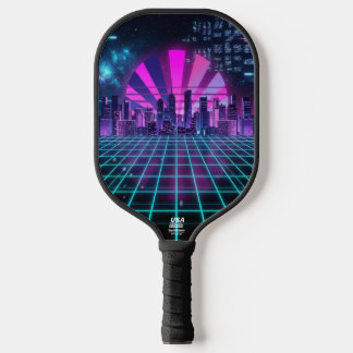Futuristic Synthwave Cityscape Neon Purple  Pickleball Paddle