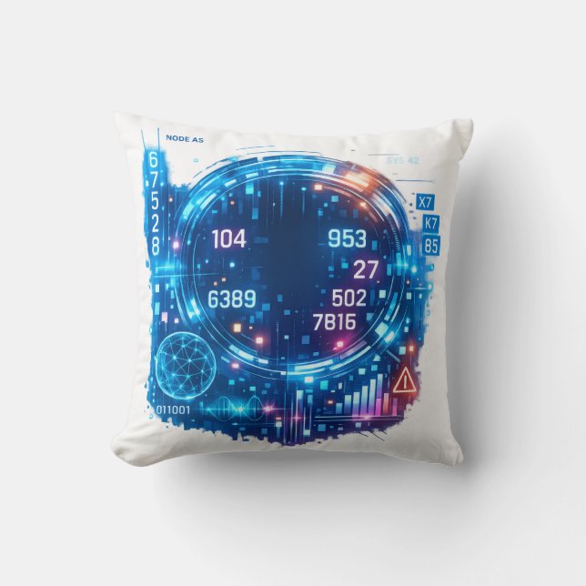 Futuristic Tech Interface Pillow – Digital HUD  (Front)