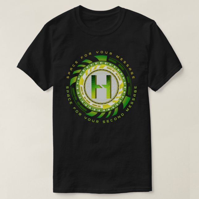 Futuristic Tech Letter H Typography Custom Text T-Shirt (Design Front)