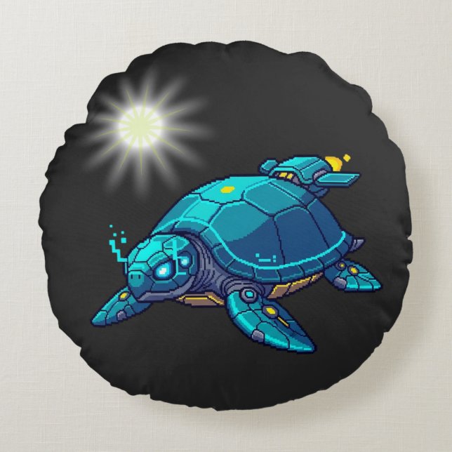 Futuristic Turtle Round Pillow (Front)