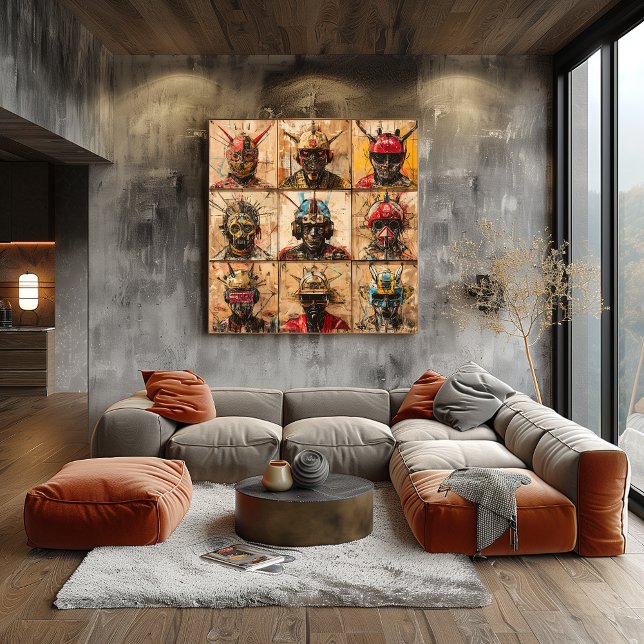 Futuristic Warrior Masks in Graffiti Abstract grid Poster (Creator Uploaded)