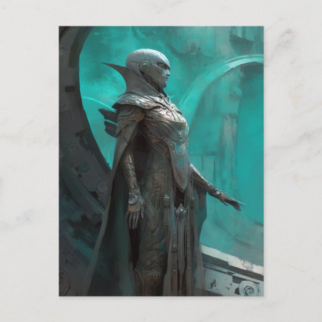 Futuristic Warrior Woman Science Fiction Art Postcard (Front)