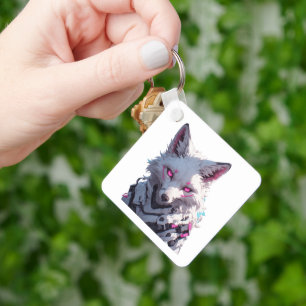 Futuristic White Fox Keychain