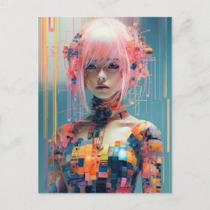 Futuristic Woman With Pink Hair Postcard