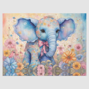 Fuzzy Baby Elephant In a Pastel Daisy Garden Tissue Paper