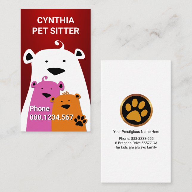 Fuzzy Bears Pet Sitting Business Card (Front/Back)