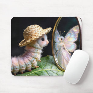 Fuzzy Caterpillar Staring at a Fairy Butterfly Mouse Pad