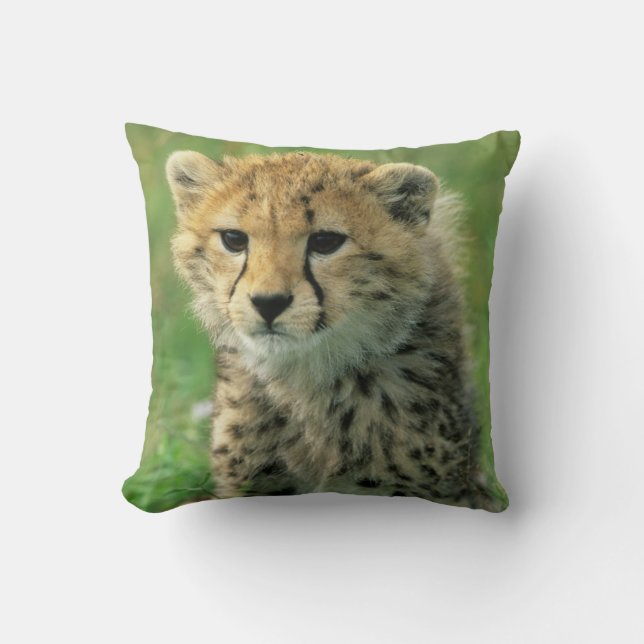 Fuzzy Cheetah Cub Throw Pillow (Front)
