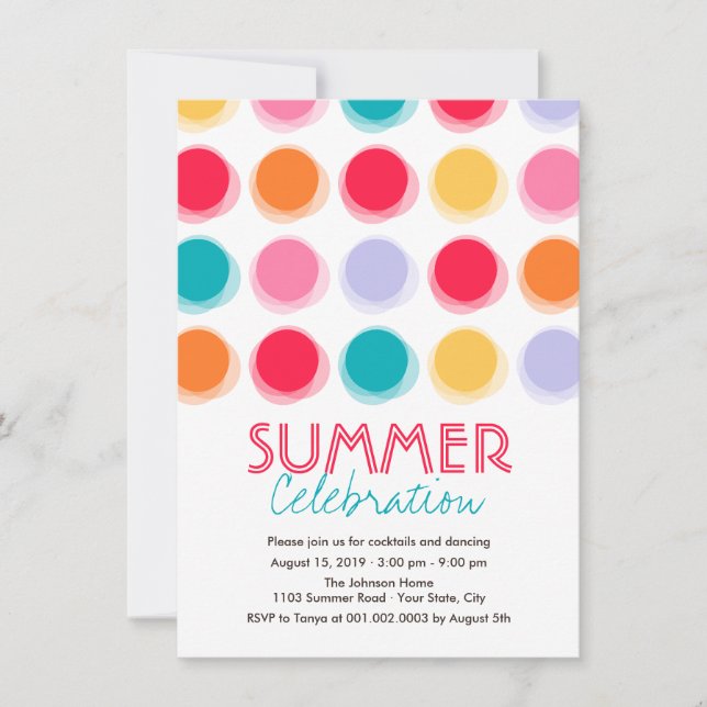 Fuzzy Colour Dancing Dots Fun Summer Party Invite (Front)