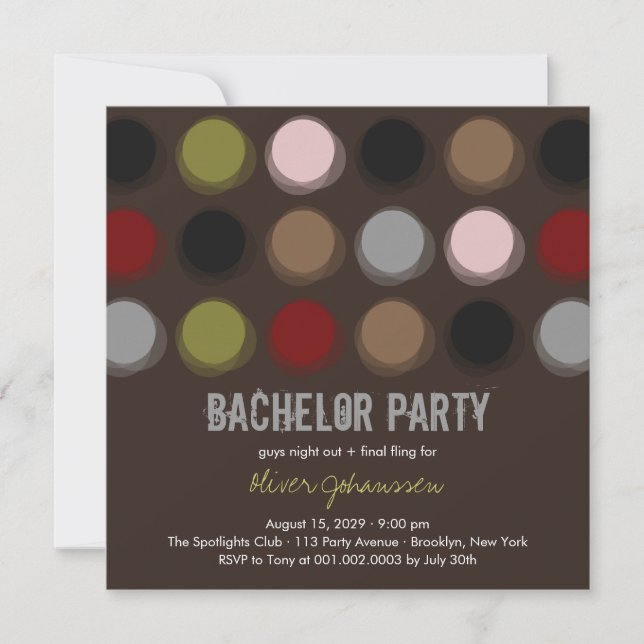 Fuzzy Colour Disco Dots Bachelor Party Invitation (Front)