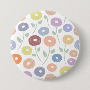 Fuzzy Flower Lg Pattern Pastels on White 3 Inch Round Button