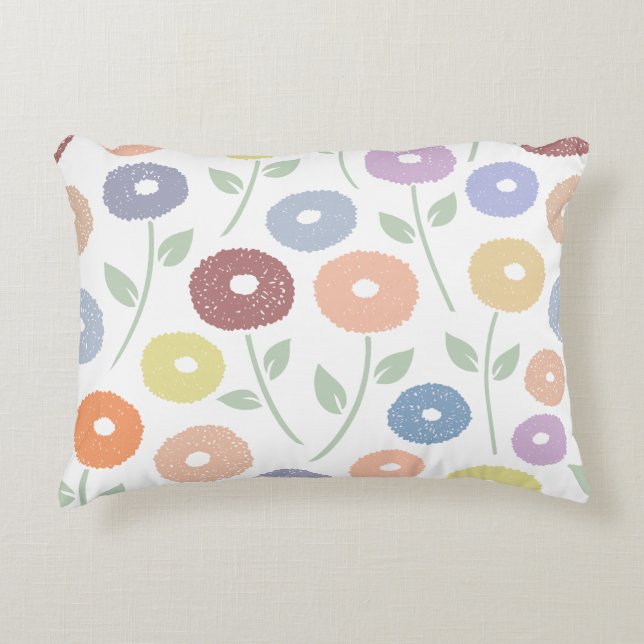Fuzzy Flower Lg Pattern Pastels on White Accent Pillow (Front)