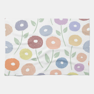 Fuzzy Flower Lg Pattern Pastels on White Kitchen Towel