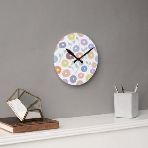 Fuzzy Flower Lg Pattern Pastels Round Clock