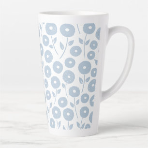 Fuzzy Flower Pattern Blue on White Latte Mug