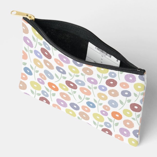 Fuzzy Flower Pattern Pastels on White Accessory Pouch (Open)