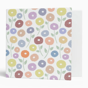 Fuzzy Flower Pattern Pastels on White Binder