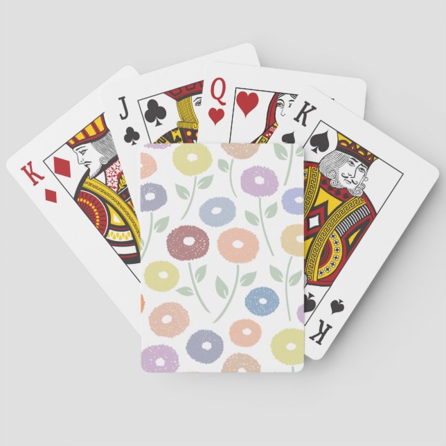 Fuzzy Flower Pattern Pastels on White Playing Cards (Back)