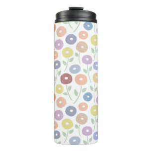 Fuzzy Flower Pattern Pastels on White Thermal Tumbler