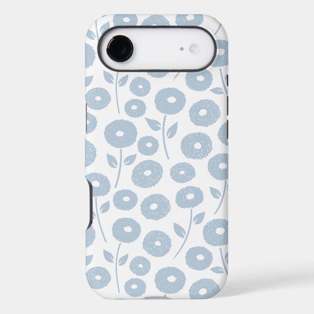 Fuzzy Flower Rpt Pattern Blue on White (Back)